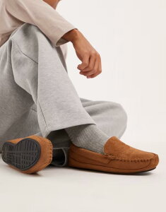 �G�C�\�X �����Y �V���[�Y �T���_�� ASOS DESIGN moccasin slippers in tan with faux fur lining TAN �^��