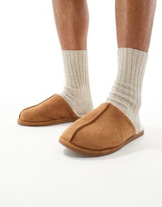 �G�C�\�X �����Y �V���[�Y �T���_�� ASOS DESIGN mule slippers in tan with faux shearling lining Tan �^��