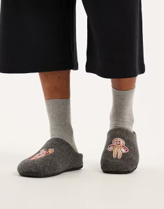 GC\X Y V[Y T_ St Gray ASOS DESIGN mule slipper in gray felt with golf graphic