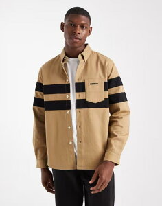 �p���� �����Y �g�b�v�X �V���c ���S Parlez long sleeve striped panel logo shirt in dark Sand �T���h