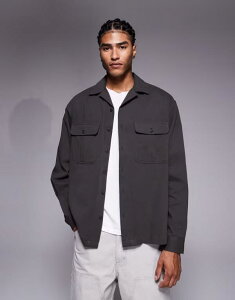 �G�C�\�X �����Y �g�b�v�X �V���c ASOS DESIGN oversized camp collar shirt with cargo pocket detail twill Black Olive �u���b�N