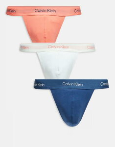 JoNC Y A_[EFA u[tpc Rbg Calvin Klein Icon Cotton Stretch 3-pack thongs/coral/white Multi }`J[