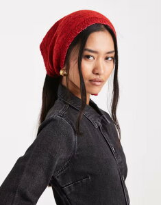 ~XZttbW fB[X ANZT[ }t[EXg[EXJ[t ~j Miss Selfridge blanket stitch pointelle triangle mini scarf with soft pink stitching Red With Pink bh