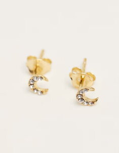 LOX[CA fB[X ANZT[ sAXECO Kingsley Ryan gold plated gem set crescent moon stud earrings Clear S[h