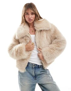 ~XZttbW fB[X AE^[ WPbgEu] WPbg Miss Selfridge faux fur bomber jacket with collar in stone STONE Xg[