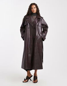 �~�X�Z���t�t���b�W ���f�B�[�X �A�E�^�[ �R�[�g ���U�[ �t�F�C�N���U�[ Miss Selfridge crackled faux leather trench coat in plum Plum �v����