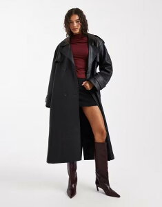 �~�X�Z���t�t���b�W ���f�B�[�X �A�E�^�[ �R�[�g ���U�[ �t�F�C�N���U�[ Miss Selfridge crackled faux leather trench coat Black �u���b�N