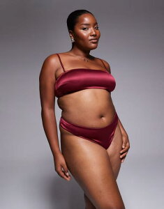 �G�C�\�X ���f�B�[�X �A���_�[�E�F�A �u���[�t�p���c ���b�V�� �T�e�� ASOS Curve ASOS DESIGN Curve Brooke clean satin and mesh high leg thong Burgundy �o�[�K���f�B