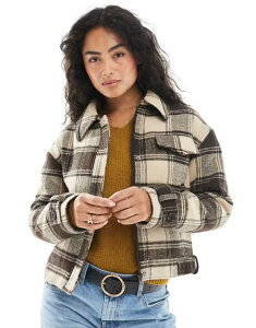 EFYf[K[ fB[X AE^[ WPbgEu] WPbg Wednesday's Girl brushed plaid bomber jacket BROWN uE