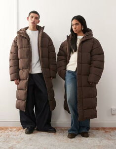 �R���[�W���� ���f�B�[�X �A�E�^�[ �W���P�b�g�E�u���]�� �R�[�g �}�L�V COLLUSION Unisex maxi puffer coat in chocolate BROWN �u���E��