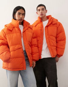 �R���[�W���� ���f�B�[�X �A�E�^�[ �R�[�g �W���P�b�g COLLUSION Unisex puffer jacket with hood in orange�I�����W