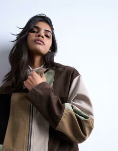 gbvVbv fB[X AE^[ WPbgEu] pb`[N XG[h WPbg Topshop faux suede patchwork zip up jacket in multi Multi }`J[