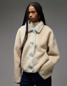 R[W fB[X AE^[ R[g XG[h RgXg WPbg COLLUSION faux shearling jacket with contrast suedette collar cream N[