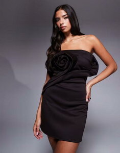 �G�C�\�X ���f�B�[�X �g�b�v�X �����s�[�X �~�j ASOS DESIGN mini bandeau bonded manipulated dress in chocolate brown �u���E��