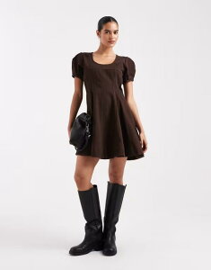 �G�C�\�X ���f�B�[�X �g�b�v�X �����s�[�X �~�j�����s�[�X �~�j �f�j�� ASOS DESIGN denim seamed mini dress in chocolate Chocolate �`���R���[�g