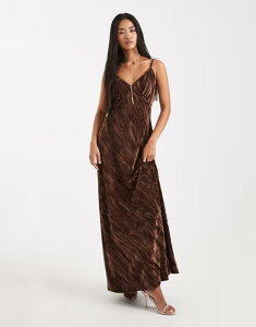 ���F�����[�_ ���f�B�[�X �g�b�v�X �����s�[�X �}�L�V�����s�[�X �x���x�b�g �}�L�V Vero Moda crinkle velvet cami maxi dress in chocolate Chocolate martini �`���R���[�g