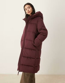 マンゴ レディース アウター ジャケット・ブルゾン ジャケット Mango hooded long line puffer jacket in dark Dark red レッド