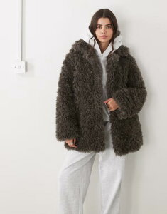 �E�B�[�N�f�C ���f�B�[�X �A�E�^�[ �R�[�g Weekday oversized faux fur coat in dark mole DARK MOLE