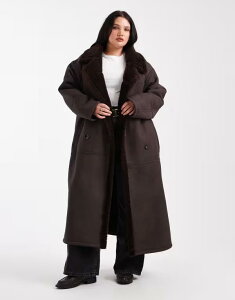 GC\X fB[X AE^[ R[g WPbg ASOS Curve ASOS DESIGN Curve longline bonded borg jacket in plum Plum v