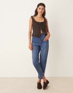 �~�X�Z���t�t���b�W ���f�B�[�X �{�g���X �f�j���p���c �W�[���Y Miss Selfridge mom jeans in mid blue wash Blue wash �u���[
