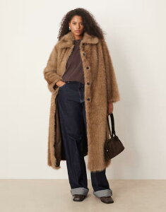 �G�C�\�X ���f�B�[�X �A�E�^�[ �R�[�g ASOS Curve ASOS DESIGN Curve longline tipped faux fur car coat Brown �u���E��