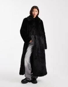 �G�C�\�X ���f�B�[�X �A�E�^�[ �R�[�g ASOS DESIGN longline tipped faux fur car coat Black �u���b�N