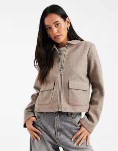 I[ fB[X AE^[ WPbgEu] E[ WPbg ONLY zip up faux wool short jacket in taupe Taupe g[v