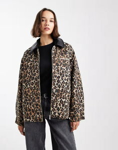 I[ fB[X AE^[ WPbgEu] Aj} vg LeBO U[ tFCNU[ WPbg ONLY quilted canvas jacket with faux leather collar in animal print STONE Xg[