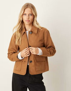 WFCfB[C fB[X AE^[ WPbgEu] XG[h WPbg JDY faux suede short jacket with pocket in tan BROWN uE