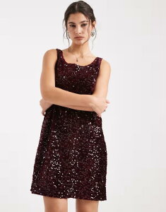 �s�[�V�[�Y ���f�B�[�X �g�b�v�X �����s�[�X �~�j �X�p���R�[�� Pieces reversible slash neck sequin mini shift dress Tawny port �o�[�K���f�B