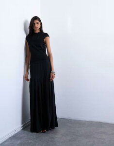 �g�b�v�V���b�v ���f�B�[�X �g�b�v�X �����s�[�X �}�L�V�����s�[�X �X�J�[�g �}�L�V Topshop box pleat skirt dropped waist maxi dress Black �u���b�N