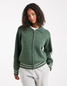 RbgI fB[X AE^[ WPbgEu] jbg WPbg Cotton On piping knit zip up bomber jacket in treetop TREETOP GREEN O[