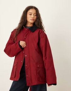 nEXIuTj[ fB[X AE^[ WPbgEu] RgXg WPbg House of Sunny waxed rain jacket with contrast collar in wine Burgundy o[KfB