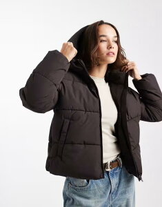 I[ fB[X AE^[ WPbgEu] WPbg ONLY puffer jacket with hood in dark CHOCOLATE BROWN uE
