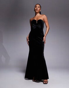 �W���[�� ���f�B�[�X �g�b�v�X �����s�[�X �}�L�V�����s�[�X �x���x�b�g �}�L�V Jarlo velvet bandeau maxi dress with bow front Black �u���b�N