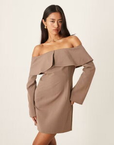 �G�C�\�X ���f�B�[�X �g�b�v�X �����s�[�X �~�j�����s�[�X �~�j ASOS DESIGN off shoulder mini dress Brown �u���E��
