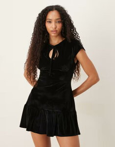 �G�C�\�X ���f�B�[�X �g�b�v�X �����s�[�X �~�j�����s�[�X �~�j �x���x�b�g ASOS DESIGN velvet keyhole drop waist mini dress Black �u���b�N