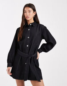 �~�X�Z���t�t���b�W ���f�B�[�X �g�b�v�X �����s�[�X �~�j�����s�[�X �~�j Miss Selfridge belted mini dress wash Black �u���b�N