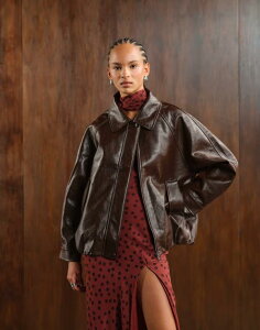GC\X fB[X AE^[ R[g U[ WPbg ASOS DESIGN leather look oversized bomber jacket in chocolate Brown uE