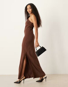 �}���S ���f�B�[�X �g�b�v�X �����s�[�X �}�L�V�����s�[�X �����V�����_�[ �}�L�V Mango one-shoulder maxi dress in chocolate Chocolate �`���R���[�g