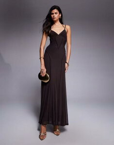�G�C�\�X ���f�B�[�X �g�b�v�X �����s�[�X �}�L�V�����s�[�X ���b�V�� �}�L�V ASOS DESIGN mesh maxi dress with seam detail in chocolate Brown �u���E��