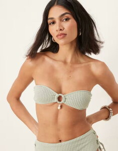 �G�C�\�X ���f�B�[�X ���� �g�b�v�̂� ASOS DESIGN Kai textured bandeau bikini top with pearl trim in sage Sage �Z�[�W