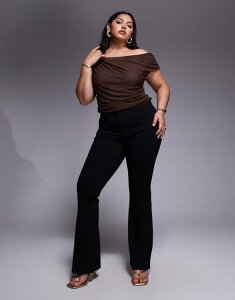 �G�C�\�X ���f�B�[�X �{�g���X �J�W���A���p���c �p���c ASOS Curve ASOS DESIGN Curve premium ponte flare pants with tailored waistband Black �u���b�N