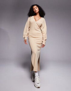 �G�C�\�X ���f�B�[�X �g�b�v�X �����s�[�X V�l�b�N �}�L�V�����s�[�X �}�L�V ASOS DESIGN supersoft slouchy v neck maxi dress in stone STONE �X�g�[��