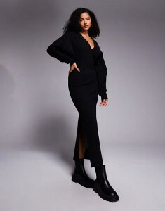 �G�C�\�X ���f�B�[�X �g�b�v�X �����s�[�X V�l�b�N �}�L�V�����s�[�X �}�L�V ASOS DESIGN supersoft slouchy v neck maxi dress Black �u���b�N