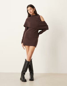 �G�C�\�X ���f�B�[�X �g�b�v�X �����s�[�X �~�j�����s�[�X �h���[�v �~�j �I�[�o�[���C ASOS DESIGN supersoft slash neck draped overlay mini dress in chocolate Chocolate �`���R���[�g