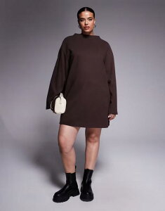 �G�C�\�X ���f�B�[�X �g�b�v�X �����s�[�X �~�j�����s�[�X �~�j ASOS Curve ASOS DESIGN Curve supersoft wide sleeve mini dress in chocolate Chocolate �`���R���[�g