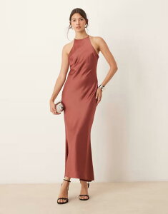 GC\X fB[X gbvX s[X }LVs[X Te }LV ASOS DESIGN satin racer bias maxi dress BROWN uE