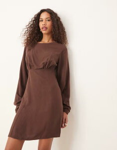 �G�C�\�X ���f�B�[�X �g�b�v�X �����s�[�X �~�j�����s�[�X �~�j ���l�� ASOS DESIGN linen blend cocoon sleeve mini dress in chocolate Chocolate �`���R���[�g
