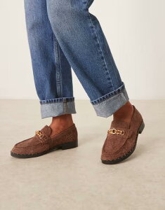 GC\X fB[X V[Y Xb|E[t@[ ~j XG[h [t@[ ASOS DESIGN Ministry premium chain detail loafers suede BRUSHED BROWN SUEDE uE